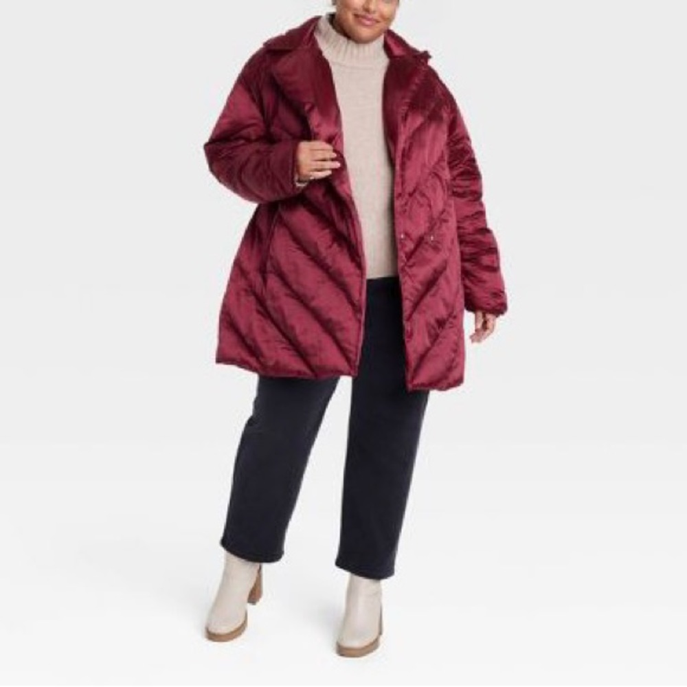 Ava & Viv™ Women's Plus Size Puffer Jacket - Berry Red